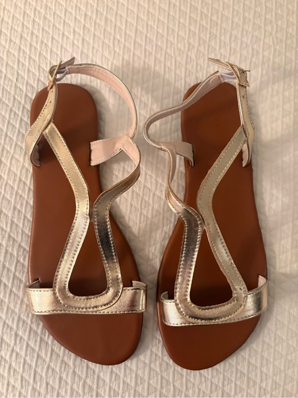 Metallic Gold T-Strap Women's Sandals